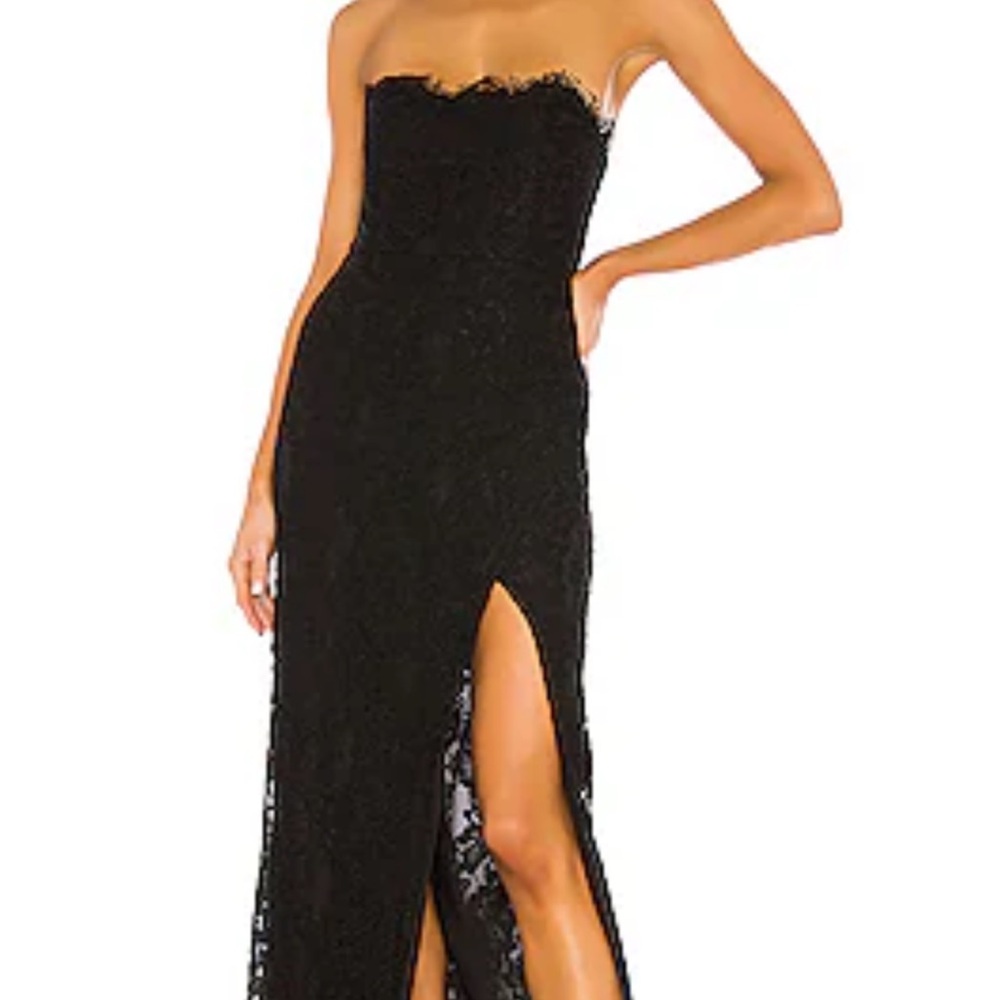 NBD Black Strapless Gown with Lace Detail